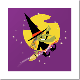 witch on broom Posters and Art